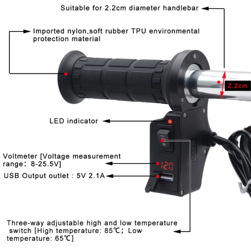 Многофункциональная мотоциклетная электрическая ручка с Подогревом рукоятки «Грипсы» напряжение 5 В 2.1A зарядка через usb Apr3 Прямая поставка