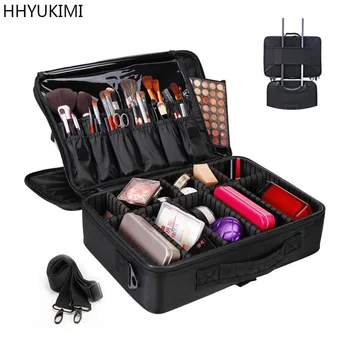 

HHYUKIMI Women High Quality Professional Makeup Organizer Cosmetic Case Large Capacity Oxford Makeup Bag Disassembly Suitcases