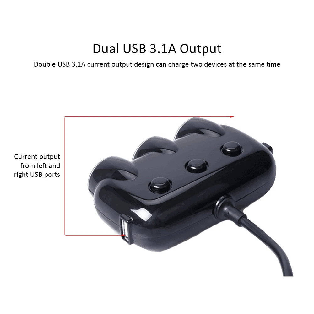 Двойной USB 3.1A выход Автомобильное зарядное устройство 3 прикуривателя розетки мобильный телефон зарядный адаптер 120 Вт Независимый переключатель питания