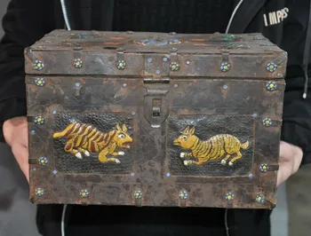 

wedding decoration Tibet Buddhism bronze copper Inlay wood Treasure chest Jewelry Boxes storage box