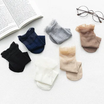 

CALOFE Women Fashion Lace Sock Trendy Girls Glitter Ankles Socks Spring Summer Thin Gauze Transparent Lady Solid Cute Soft Meias