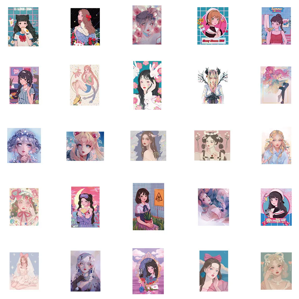 Cartoon Stickers Anime Stickers 10/30/50PCS Cartoon Anime Girls Illustration Stickers Cute Beauty Sweetheart Decals for DIY Phone BIke Notebook Laptop Suitcase