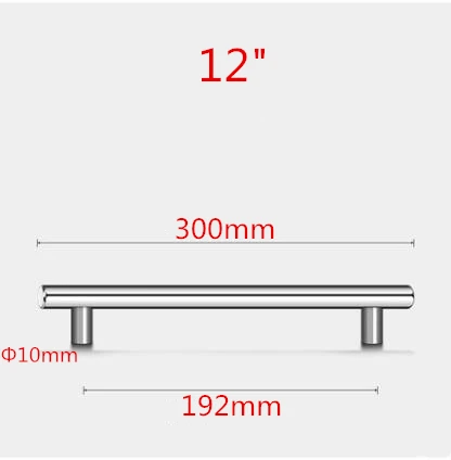 12inch 192mm 3 шт мебельные ручки 50 мм-500 мм из нержавеющей стали т бар ручки для мебельные ручки и ручки тяги для двери шкафа - Цвет: 12inch 192mm