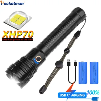 

Super Bright LED Flashlight Zoom Torch XHP70 Tactical Waterproof Lamp Best for Fishing Hunting Light With 18650 26650 Battery