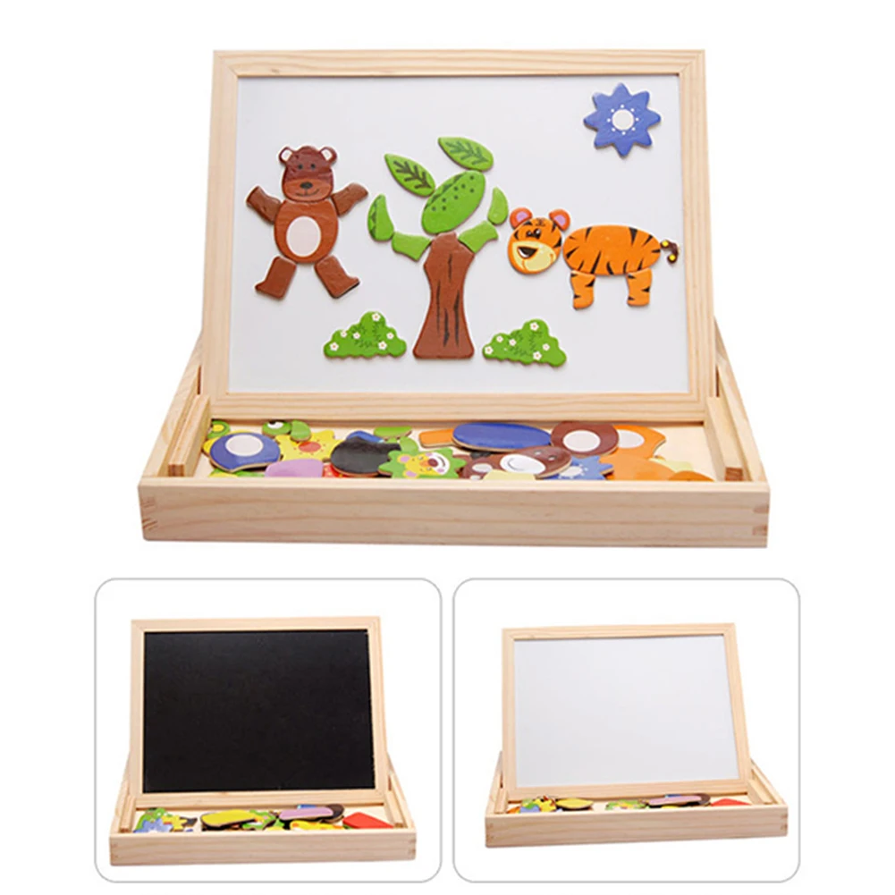 Baby Learning Toys Montessori Wooden Puzzle Animals Puzzles Double Side Magnetic Drawing Board Educational Toys for Kids