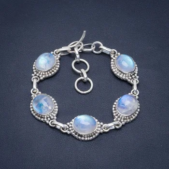 

Natural Rainbow Moonstone Handmade Unique 925 Sterling Silver Bracelet 6.25-7.25" B4258