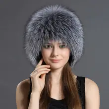 Шапка из натурального меха енота и чернобурки, женская зимняя шапка, вязаная шапка, женские шапки