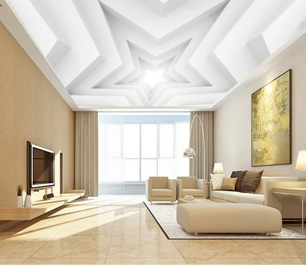

3d white five-pointed star ceiling background wall 3d ceiling murals wallpaper