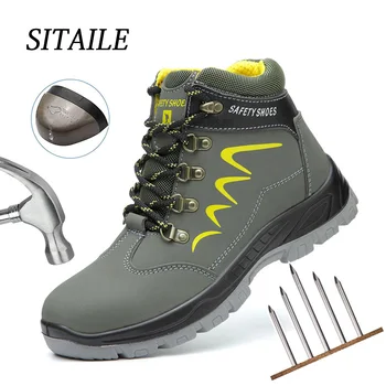 

SITAILE Autumn Winter Combat Men High Top Toe Cap Anti Smashing Work Boots Men Safety Shoes Waterproof Non-slip Work Shoes