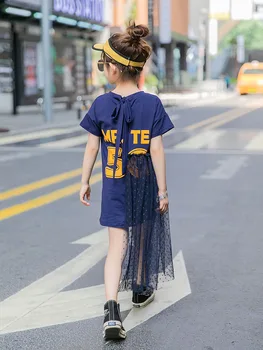 

Children's Clothing Girl's Dress 2020 Summer New Fashion Printed Stitching Tulle Skirt Loose round Neck Children's Dress Fashion