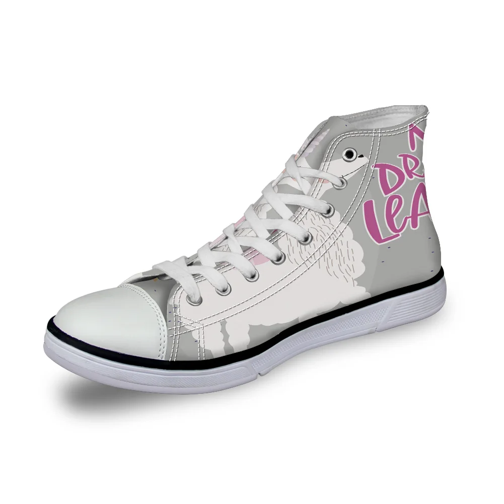 

WHEREISART Women Canvas Shoes Alpaca Lama Unicorn High Top Flats Unisex Vulcanized Shoes Female Casual Shoes Sneakers