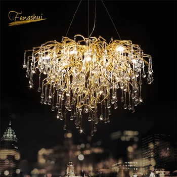 

American Light Luxury Crystal Pendant Lights Creative Led Branches Living Dining Room French Hanging Lamp Villa Decor Luminaries