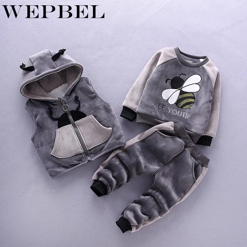 WEPBEL 2 шт./компл. для новорожденных мальчиков и девочек, зимняя теплая одежда с длинными рукавами утепленное пальто с капюшоном, верхняя одежда, куртка+ штаны