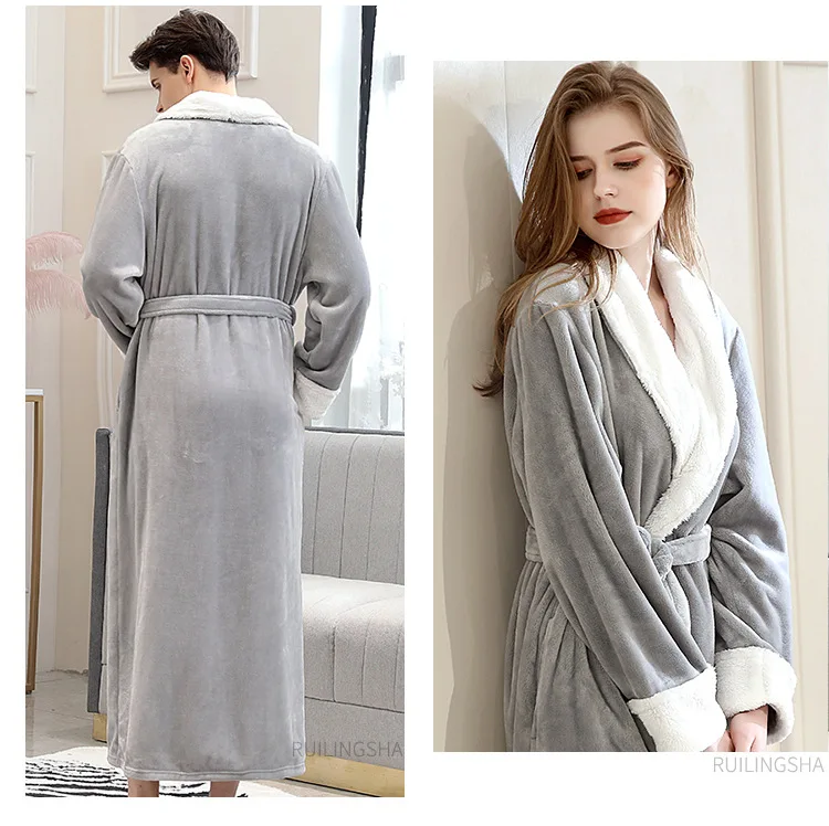 Парные халаты мягкая фланелевая Коралловая флисовая одежда для влюбленных женский теплый зимний супер длинный банный халат кимоно халат