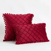 Inyahome Velvet Pillowcase Cover with Pompom Ball Blue Green Cushion Cover Bedroom Sofa Decoration Pillow Cases 35x50cm/50x50cm 2