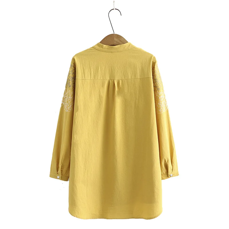 Autumn Women Shirts Ladies Solid Tops Female Long Sleeve Blouses Washed Cotton Embroidery Loose Plus Size Clothing K73 137