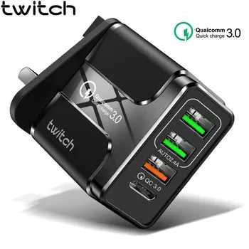 

Twitch 3A Fsat Charging USB Charger Quick QC 3.0 Charge US EU UK Plug Mobile Phone Wall Charger For Samsung A50 iPhone 7 Huawei