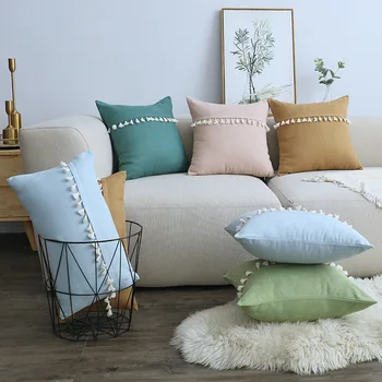 

Throw Pillow Case Cushion Cover with Tassel Soft Solid Color Pillow Cover Bedroom Home Sofa Decoration 30x50cm/45x45cm