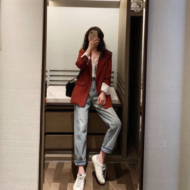 Fashion 2020 small suit jeans two-piece suit to wear fashion suit Western style Korean workplace temperament color suit autumn