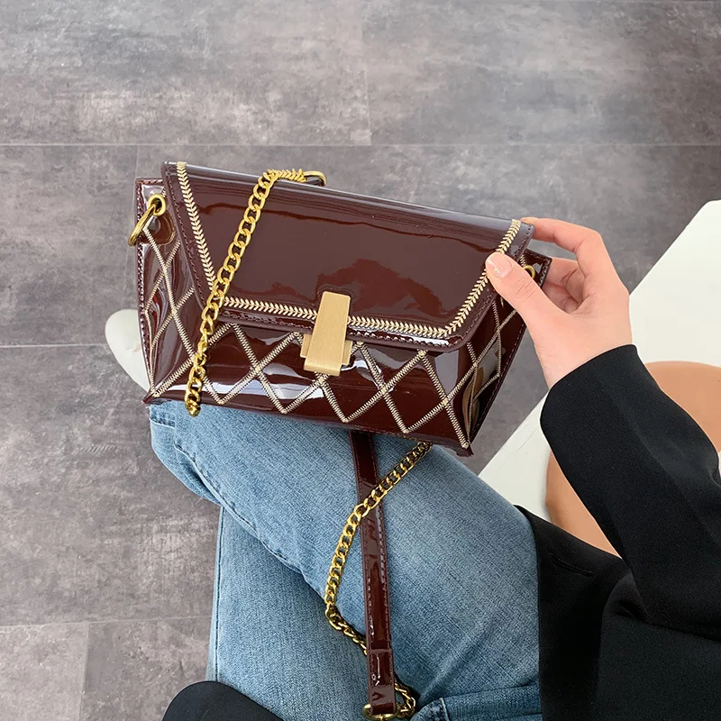 

2019 New Style Fashion And Personality Versatile Rhombus Chain Shoulder Bag Patent Leather Shoulder Bag Winter WOMEN'S Bag WOMEN