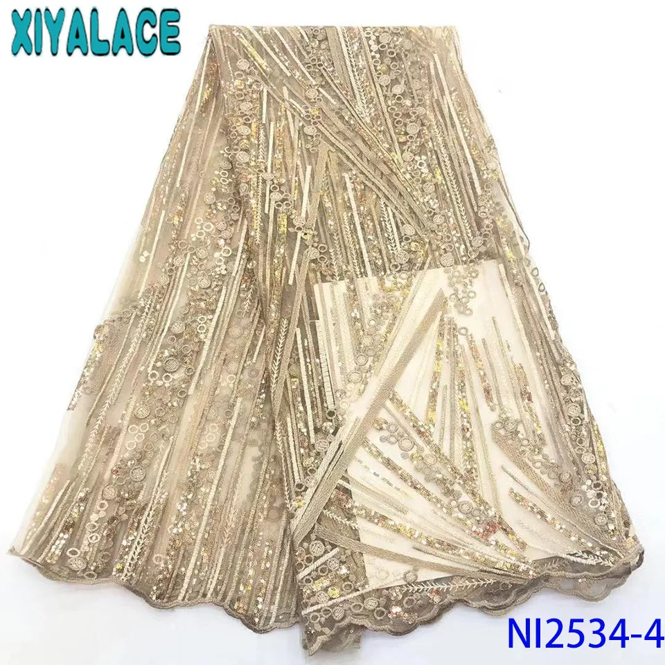 Latest French Nigerian Laces Fabrics High Quality Tulle Lace Fabric African Net Lace with Sequins KSNI2534