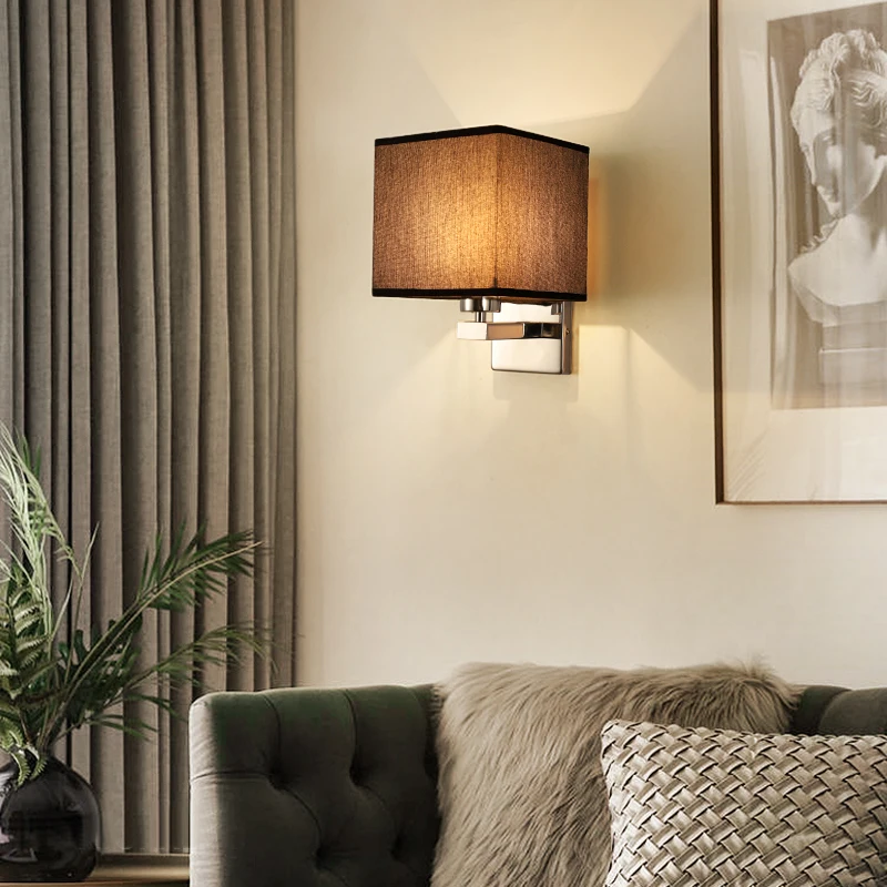 

Modern Plated Iron Reading LED Wall Light Minimalist Light Luxury Fabric Wall Lamp Living Room Bedroom Bedside Wall Lamp