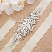 Mecresh ручной работы серебряного цвета Кристалл Свадебная лента пояс для женщин цветок горный хрусталь белый черный атласный пояс невесты MYD024