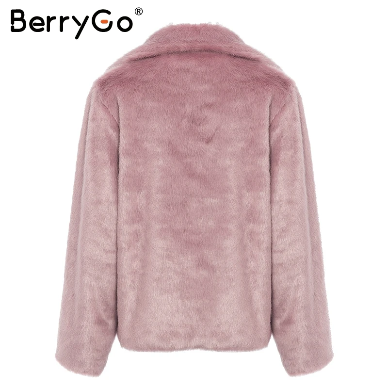 BerryGo/Большие размеры, пальто из искусственного меха, женские роскошные молнии, Осень-зима, теплые меховые пальто, уличная, толстая, розовая, короткое пальто
