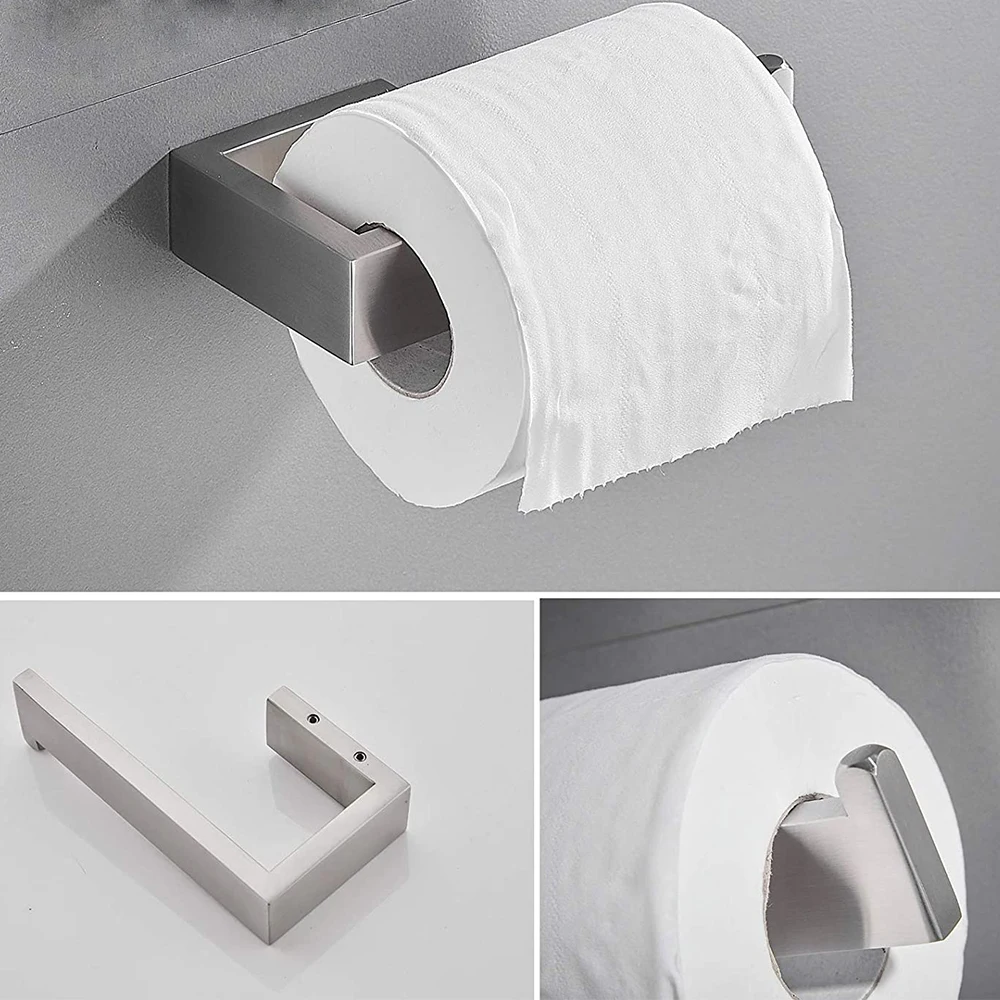 TAICUTE 4Packs Bathroom Accessories Set Towel Bar Hooks Toilet Paper Roll Holder Wall Mount Stainless Steel Hardware Brushed