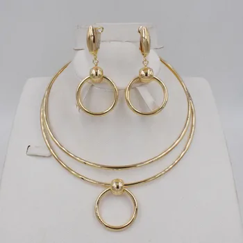 

High Quality Ltaly 750 Gold color Jewelry Set For Women african beads jewlery fashion necklace set earring jewelry