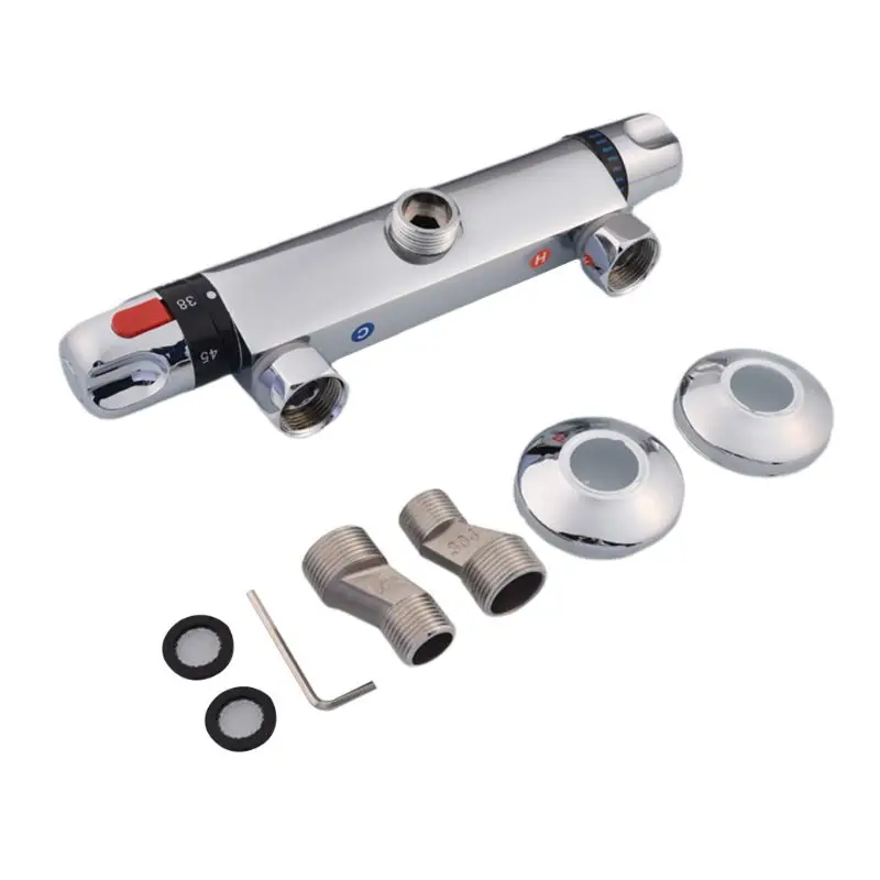

Thermostatic Shower Mixer Valve Tap Bar Wall Mounted Chrome Bottom 1/2" Outlet