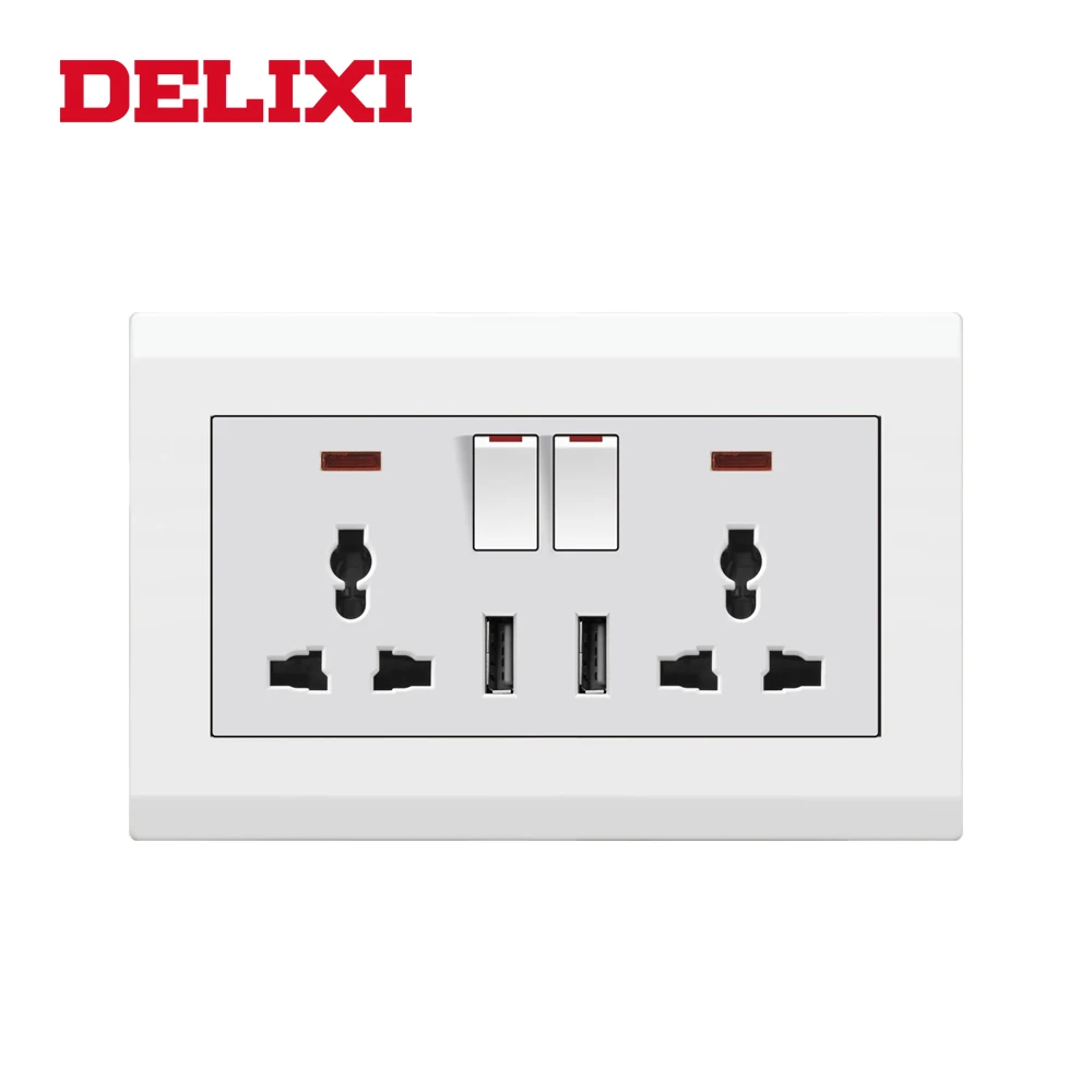 DELIXI настенная розетка с USB разъемом K1.22 13A электронная 86 типа|Электрические