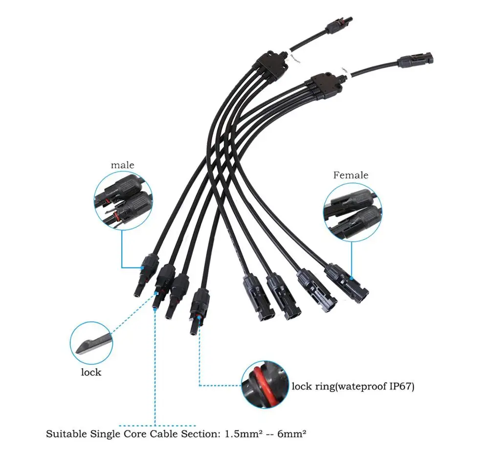 Одна пара MC4 солнечной разъем Y Тип 4 ветка от одного до четырех комбинированных солнечной панели подключения Мужской и Женский панели кабель MC4Y-A5