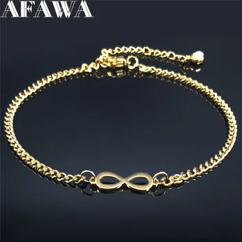 

AFAWA Wireless Loop Symbol Stainless Steel Ankle Bracelets Women Gold Color Leg Chain Jewelry pulseras tobilleras mujer A102S01