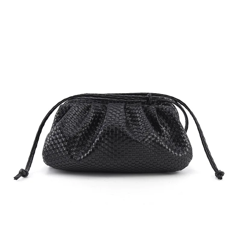 Женская сумка, тканая сумка, сумка с облаком, мягкая кожа, сумка для леди, на одно плечо, Наклонная Сумка, сумка, сумочка, клатчи, сумки, сумка-мессенджер - Цвет: woven black