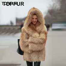 TOPFUR новые модные женские пальто из натурального меха Красной лисы с меховым капюшоном толстые теплые женские зимние куртки из меха Красной лисы