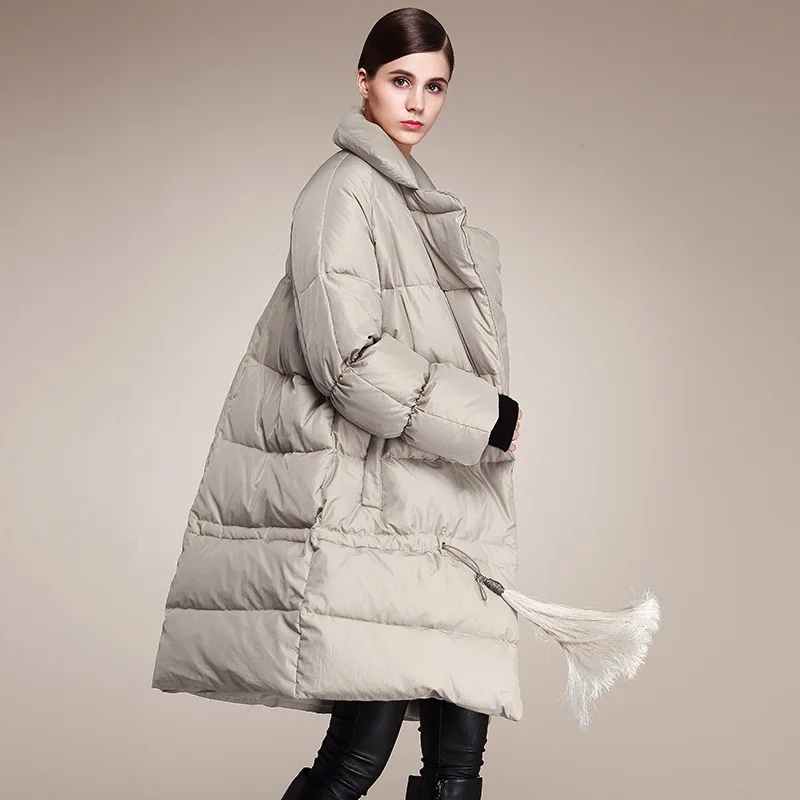Elifashion, женский пуховик размера плюс,, толстый, белый, на утином пуху, женский, осень и зима, средней длины, с отворотом, модный пуховик