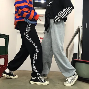 

2019 Casual Pants Women Autumn Fashion Thorny Print Sportwear Drawstring Jogger Pants Harajuku Hip Hop Loose Couple Sweatpants