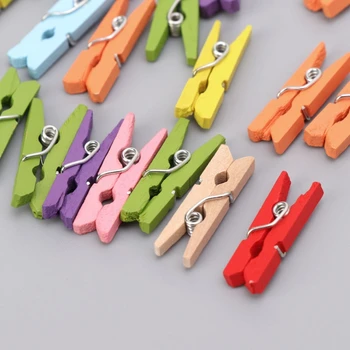 

100Pcs/Set Mini DIY Wooden Clothes Photo Paper Pegs Clothespin Cards Craft Clips