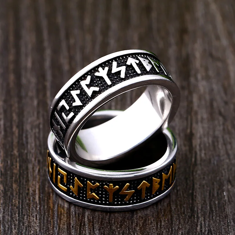 Stainless Steel Ring Finger Ring Steel Soldier Viking Rune Amulet Jewelry