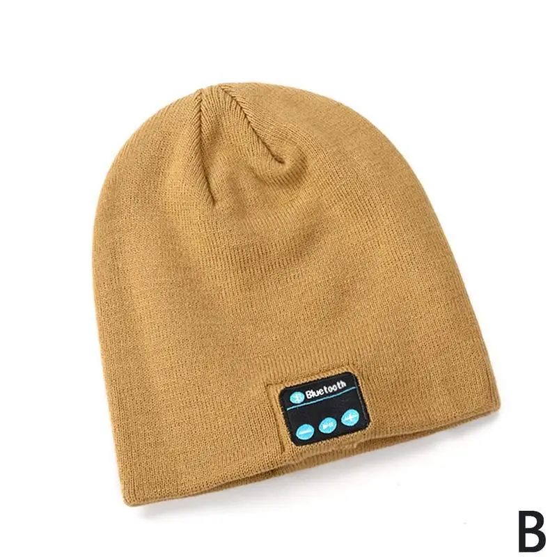 Модная вязаная шапка с Bluetooth на осень и зиму, теплые одноцветные музыкальные стерео шапки унисекс с Bluetooth колпачки для гарнитуры - Цвет: B