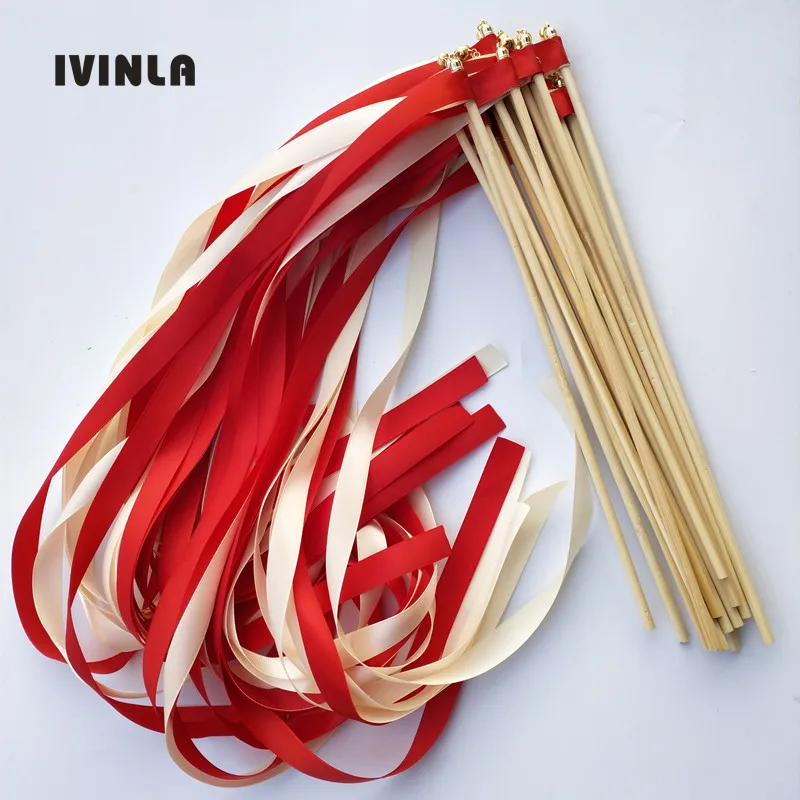 

50 шт./лот свадебные ленты красного и кремового цвета с золотым колокольчиком для украшения свадьбы