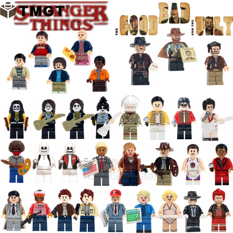 

Single Blocks Stranger Things Freddie Mercury Kiss Band Doctor Who Cow Boy Bob Ross Building Blocks Toys For Children