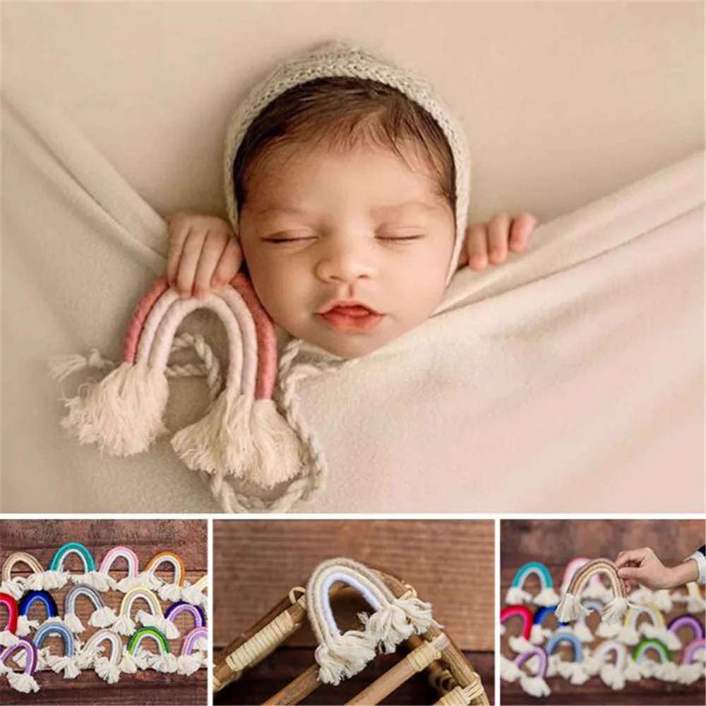 Ylsteed Newborn Photo Props Hand Made Cotton Rainbow Style Rope Home Deco Newborn Photography Accessories Baby Picture Idea