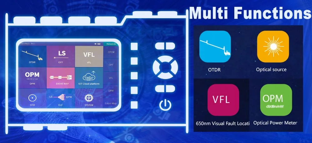 Волоконно-оптический рефлектометр OTDR встроенный VFL OLS OPM с FC SC ST сенсорный экран отчет печати 1310nm 1550nm 32 30dB