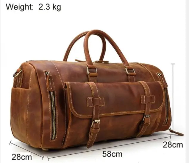 big size(58cm) Crazy Horse, натуральная кожа, дорожная сумка, мужская, винтажная, дорожная сумка, большая, коровья кожа, для переноски багажа, для выходных, большая сумка на плечо - Цвет: big size(58cm)