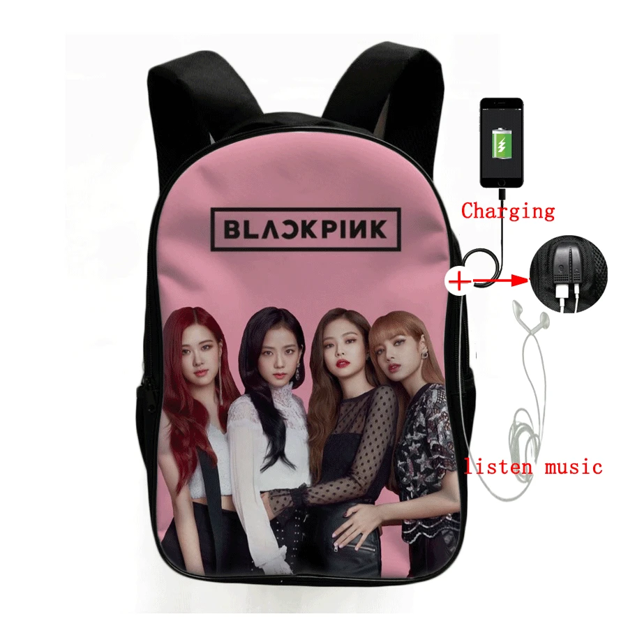 

Kpop Blackpink Ladies Backpack USB Charge Mochila Jennie/Rose/Lisa/Jisoo Bag Men's Multifunction School Backpacks Travel Bags