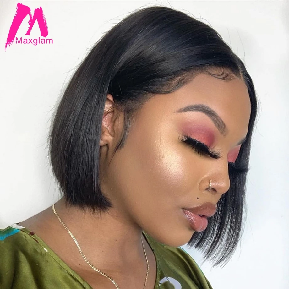 Бразильский прямой короткий боб парик фронта шнурка человеческих волос парики