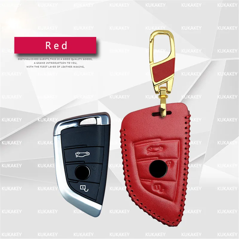Кожаный чехол для автомобильных ключей, чехол для ключей для BMW X1 X2 X3 X4 X5 X6 X7 на возраст 1, 2, 3, 4, 5, 7 серия F15 F16 E53 E70 E39 F10 F30 G30 F48 G11 F39 525li 540 - Название цвета: all red 2 button