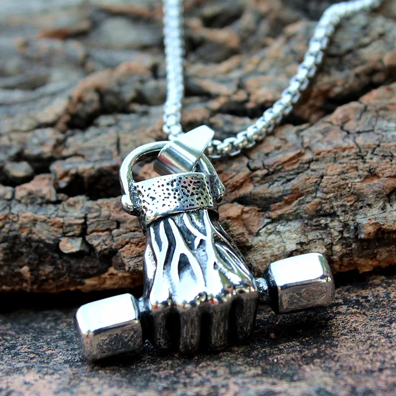

Lifting Dumbbell Stainless steel Pendant Fitness Necklace Bodybuilding Gym Silver Color Barbell Men Necklace Fitness Jewelry